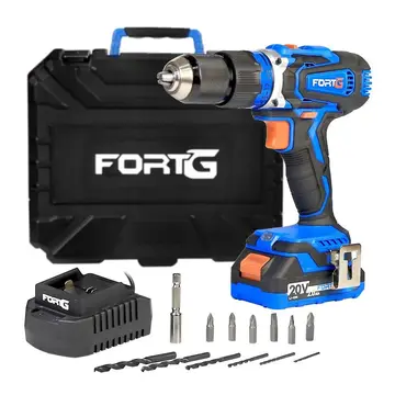 Furadeira Parafusadeira de Impacto 1/2" 20V com Bateria, Carregador Rápido Bivolt e Maleta com Acessórios Fortgpro