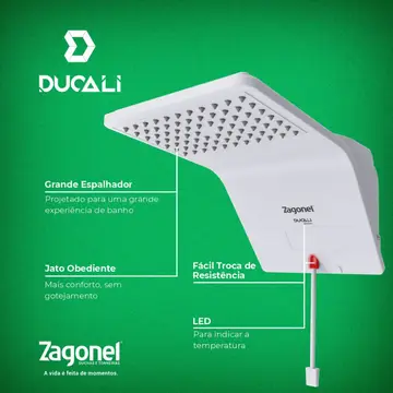 Ducha Eletrônica Ducali 7500W 220V Branca Zagonel 5