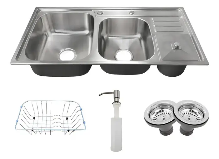 Cuba Pia Cozinha Gourmet Dupla Com Lixeira Inox 304 Tubrax Cor Cinza