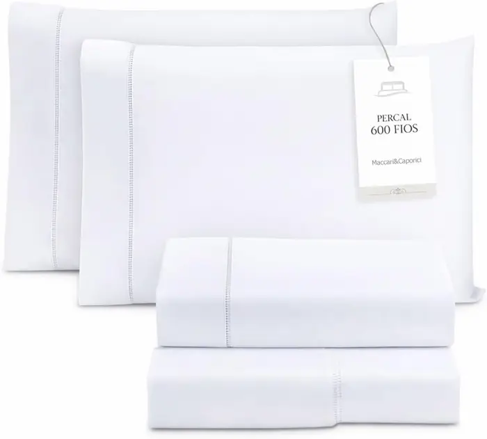 Jogo de Cama King Size Toque Macio 4 Peças Percal 600 Fios Branco