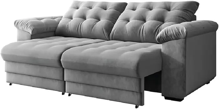 Sofá Retrátil e Reclinável Bipartido 3 Lugares 2,30m Suede Veludo Coliseu Selmer - Cinza