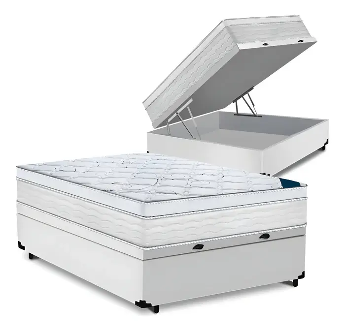 Cama Box Baú Casal com Colchão Toronto Mola Ensacada D33 32cm - Branco