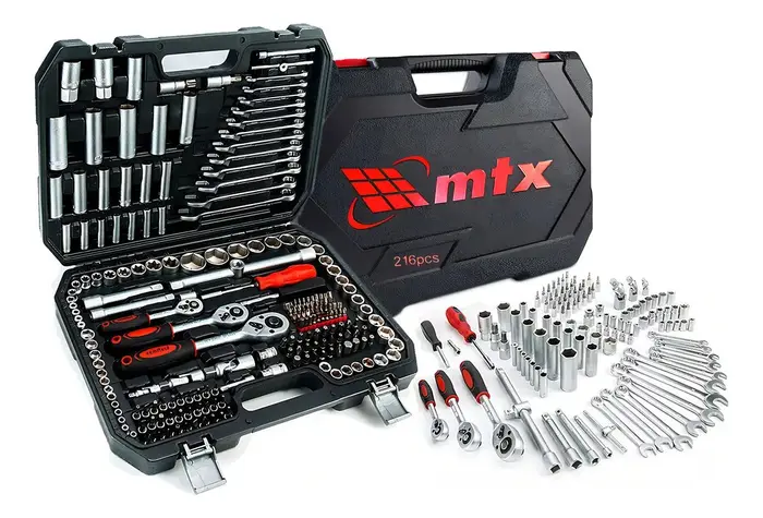 Kit Jogo de Soquete Chave Catraca MTX 216 Peças Aço Cr-V