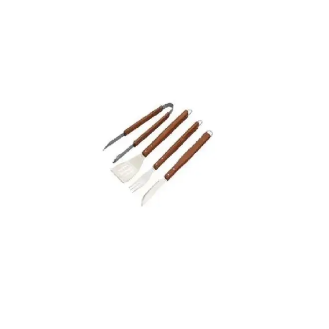 Conjunto para Churrasco 4 Peças Inox Cabo de Madeira Mor