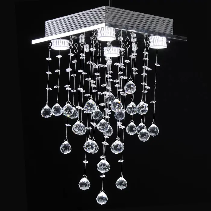 Lustre de Cristal K9 Legítimo Base Alumínio Espelhado 30x30cm 60hz GU10*4 embutido – Bivolt