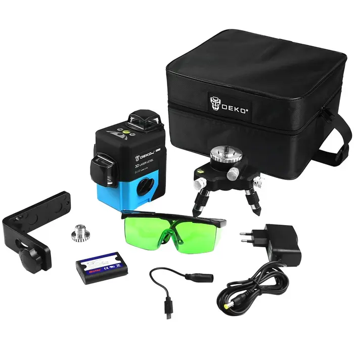 Nível a Laser Profissional 12 Linhas Verdes e 30 metros Com Base Tripé Bolsa e Acessórios DEKO-LL12-HVG