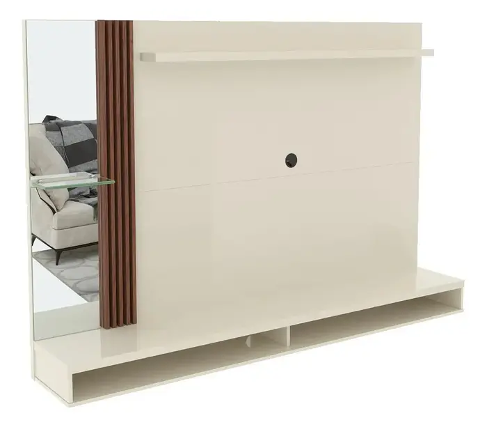 Painel Para Tv Até 55 Polegadas Ripado E Espelho Paris 160cm Cor Off White/Naturale