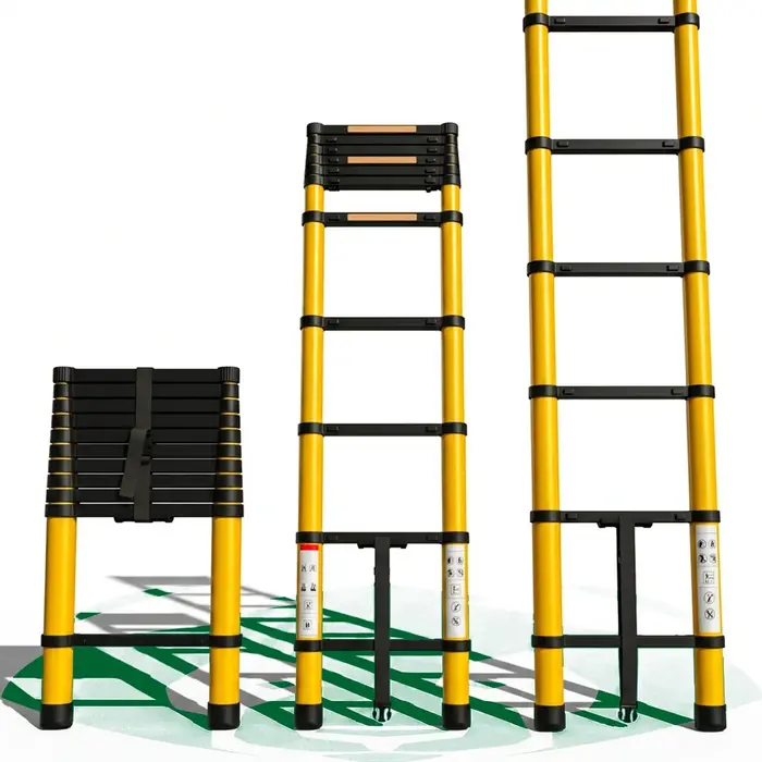 Escada Telescópica de Alumínio 3,20m 12 Degraus Retrátil Extensível Multifuncional Portátil Compacta até 150kg Several Importados Escada de Mão para C